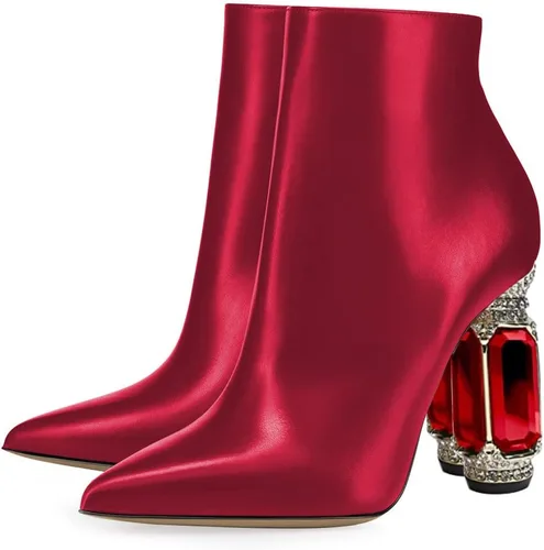 Miniatura 66 de FSJ Botas de tacón alto con punta puntiaguda para mujer, con tacón alto, con cremallera lateral brillante, estilo casual, para uso diario, zapatos