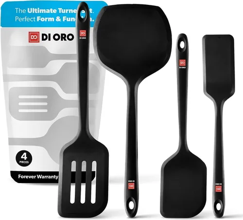 DI ORO - Juego de espátulas volteadoras de silicona para utensilios de cocina antiadherentes, utensilios de cocina para voltear huevos y panqueques,
