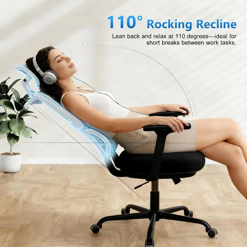 Miniatura 6 de Silla de oficina con respaldo alto, silla de escritorio de malla, silla ergonómica para computadora con reposacabezas, reposabrazos ajustables 3D