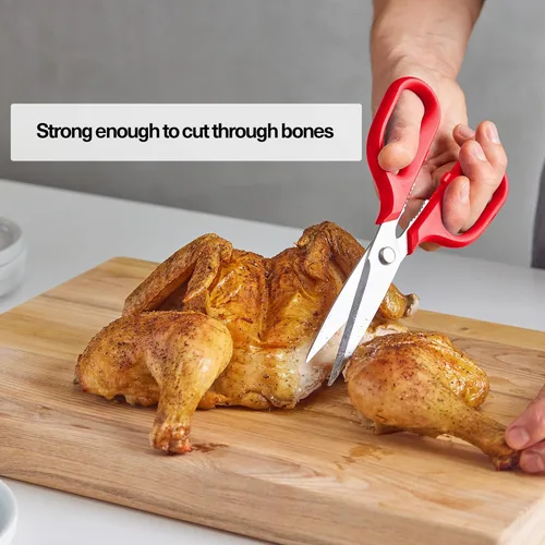 Miniatura 6 de Misen Tijeras de cocina resistentes, acero inoxidable, tijeras versátiles y fáciles de limpiar para carne, hierbas y verduras, mango ambidiestro Rojo