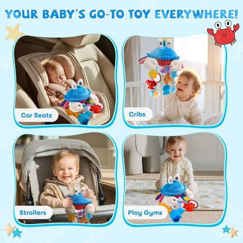 Miniatura 5 de Juguetes de Asiento de Carro para Bebés de 0-6 Meses, Juguete Colgante Sensorial de Cangrejo de Peluche para Cochecito, Cuna y Gimnasio de Juego