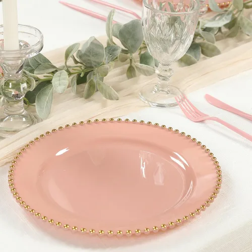 Miniatura 19 de Efavormart - Paquete de 10 platos de postre de plástico transparente rubor con borde de cuentas, platos redondos desechables para ensalada, 8