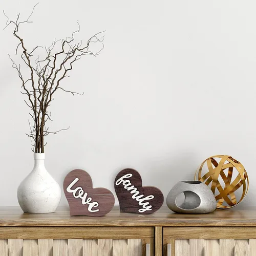Miniatura 3 de Jetec 2 piezas de decoración de madera en forma de corazón, centro de mesa rústico familiar para el hogar, sala de estar, dormitorio, cocina