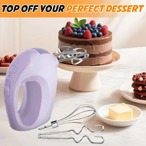 Miniatura 5 de Batidora de mano eléctrica de mano - Mezclador de cocina portátil de 5 velocidades eléctrico con 5 accesorios de acero inoxidable Batidor, batidor