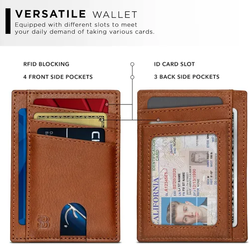 Miniatura 3 de SERMAN BRANDS RFID Blocking Slim Minimalist Mens Front Pocket Wallet. Thin Card Holder. Full Grain Leather Wallets for Men