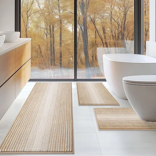 Miniatura 6 de BSICPRO Juego de alfombras de baño de 3 piezas, alfombrillas de inodoro en forma de U con contorno, juego de alfombrilla de baño, alfombrilla