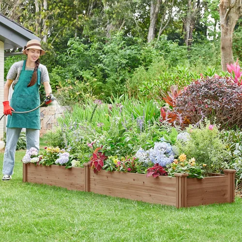 Miniatura 2 de Yaheetech Cama de jardín elevada de madera para horticultura de 8 x 2 pies, caja de plantación elevada divisible para flores/vegetales en patio
