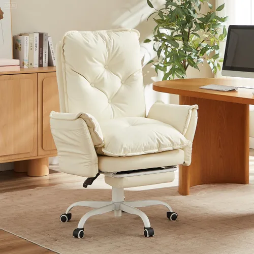 Miniatura 10 de Bestier Silla de oficina con patas cruzadas con reposapiés, silla cruzada de respaldo alto con reposabrazos y ruedas reversibles, silla de oficina