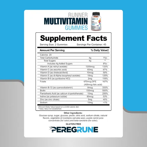 Miniatura 7 de Runner - Gomitas multivitamínicas – Vitamina diaria para correr con vitaminas A, C, D, E y complejo B – 50% menos de azúcar – Antioxidantes