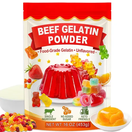 Polvo de gelatina de carne de res sin sabor, gelatina alimentada con pasto para gomitas, gelatina, hornear, cocinar, bebidas, sopas y salsas