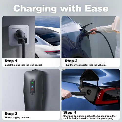 Miniatura 8 de Cargador de vehículo eléctrico de nivel 1/2, 16 amperios y 3.5 kW, cargador portátil con cable de 20 pies, estación de carga doméstica, con enchufe