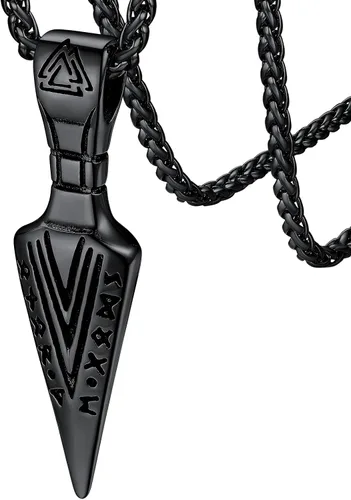 FaithHeart Norse Viking Spear Head Necklace, Vintage Nordic Odin Amulet Pendant Stainless Steel Jewelry for Men Women (with Gift Box)