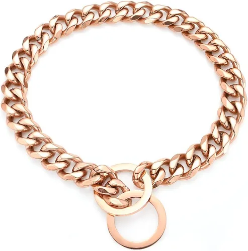 Miniatura 7 de Collares de cadena de oro rosa para perros grandes, medianos y pequeños, ancho de 0.59/0.79/0.79 pulgadas, collares de metal de acero inoxidable, a