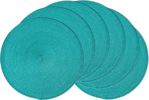 Miniatura 45 de AHHFSMEI Juego de 6 manteles individuales redondos trenzados de 15 pulgadas para mesas de comedor, tejido natural, resistentes al calor, color azul