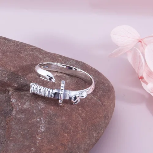 Miniatura 3 de Helen de Lete Anillo ajustable de plata de ley 925 con espada vintage para hombre, Plata de ley
