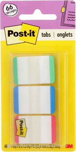 Post-it Pestañas adhesivas, 1 pulgada x 1.5 pulgadas, 3 blocs de pestañas para libros en varios colores primarios para marcadores, anotaciones,