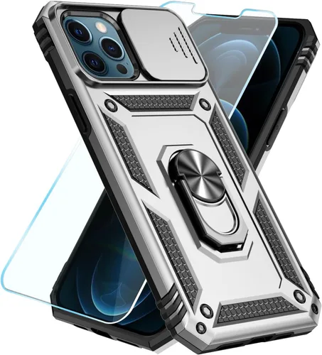 Miniatura 33 de SunStory Funda compatible con iPhone 12 Pro Max con protector de pantalla HD, cubierta de cámara deslizante y soporte de anillo giratorio