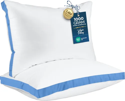 Utopia Bedding - Juego de 2 almohadas para dormir tamaño Queen (azul), suaves y esponjosas, con relleno alternativo al plumón, refrescantes, de