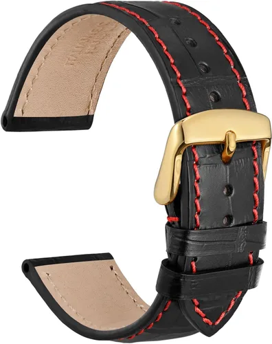 Miniatura 30 de WOCCI - Correas para reloj de cuero italiano, grano de cocodrilo en relieve, elige color y ancho 14 mm 18 mm 19 mm 20 mm 21 mm 22 mm, Negro