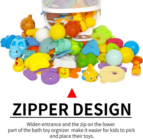 Miniatura 6 de Organizador de juguetes de baño de malla para bebé de gran capacidad, múltiples formas de colgar, almacenamiento de juguetes de baño de apertura