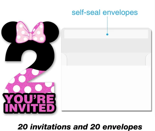 Miniatura 3 de brayqu Invitaciones de Fiesta de Cumpleaños de Ratón Niña, Invitaciones de Cumpleaños de Ratón de Purpurina Rosa para Niñas de 2 Años, Invitaciones