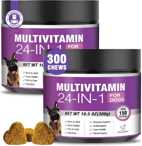 Miniatura 8 de Vitaminas y suplementos 24 en 1 para perros, 200 unidades, multivitamínico masticable para perros, contiene condroitina, probióticos, Omega-3
