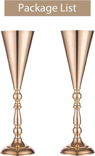 Miniatura 9 de Sziqiqi Juego de 2 centros de mesa altos metálicos para mesas de recepción de boda Florero dorado con soporte Decoración de base para fiestas