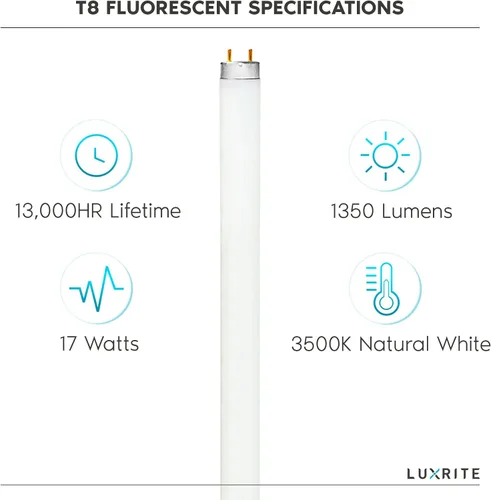Miniatura 4 de LUXRITE F17T8/835 - Bombilla fluorescente T8 de 17 W y 24 pulgadas, 3500 K blanco natural, 1350 lúmenes, base bi-pin mediana G13, LR20751, paquete