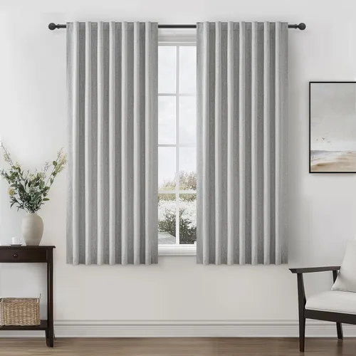 Miniatura 66 de Cortinas opacas extraanchas, 2 paneles para puertas corredizas de vidrio, moderna mezcla de lino plisado pesado, piso a techo, ventanas grandes, 70