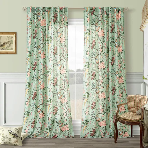 Miniatura 41 de Cortinas de lino florales azules y amarillas, estilo vintage, bohemio, de 63 pulgadas, 2 paneles con pestaña trasera para sala de estar