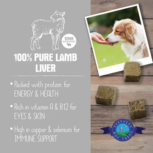 Miniatura 2 de Shepherd Boy Farms Golosinas liofilizadas para perros y gatos, hígado de cordero, golosinas y aperitivos liofilizados para perros totalmente