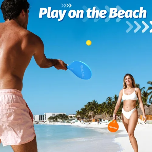Miniatura 5 de Juego de 2 juegos de pelota de remo de juguete para juegos de playa, divertido juego de raquetas de paddleball, juguetes deportivos al aire libre