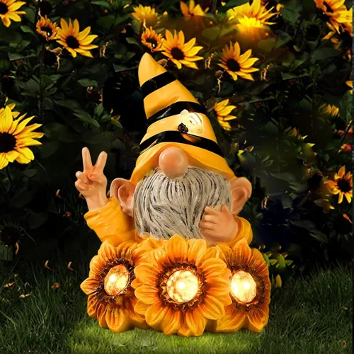 Miniatura 7 de Joint Honglin Esculturas y estatuas de jardín de resina con girasol, decoración divertida al aire libre, luces solares para patio, decoración