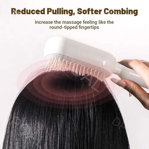 Miniatura 3 de Peine de masaje con cojín retráctil, cepillo para el cabello con cerdas retráctiles, peine retráctil para desenredar, cepillo de pelo autolimpiante