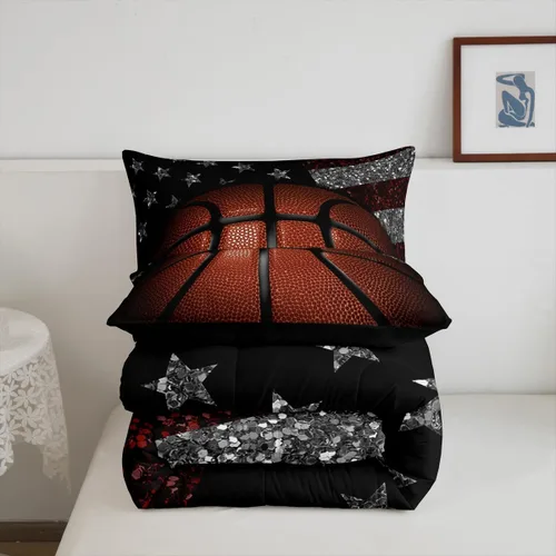 Miniatura 5 de Erosebridal Juego de edredón de baloncesto tamaño Twin para niños y adolescentes, juego de cama de tema deportivo de microfibra ultra suave