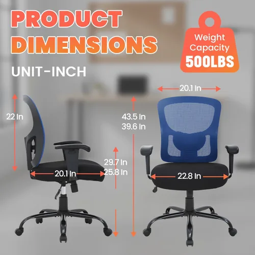 Miniatura 3 de BestOffice Silla de oficina grande y alta, silla de escritorio de 400 libras, silla de computadora de malla con soporte lumbar, asiento ancho