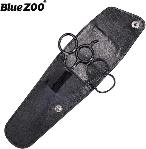 Miniatura 5 de BlueZOO Kit de tijeras y peine para bigote de barba con bolsa de almacenamiento de poliuretano, tijeras de seguridad redondeadas para el pelo