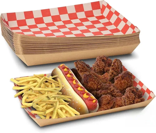 Miniatura 7 de MT Products Bandeja de comida para cafetería roja y blanca de 10 x 7 x 1.3 pulgadas, bandeja de papel para almuerzo, paquete de 20