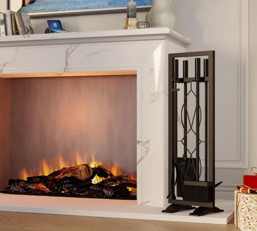 Miniatura 8 de Fire Beauty Juego de herramientas para chimenea, 5 piezas, accesorios de chimenea, kit de fuego con soporte, herramientas para estufas de leña