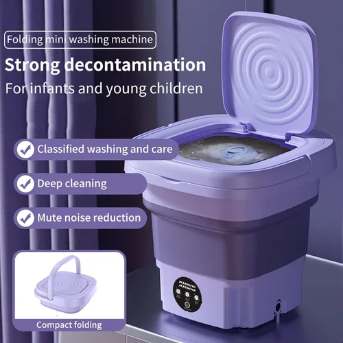Miniatura 2 de Mini lavadora portátil para el hogar, lavadora automática plegable de 8 l con cubo de secadora rotativa, para ropa de bebé, ropa
