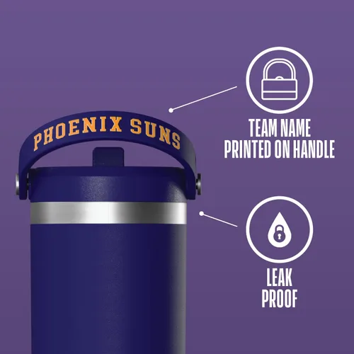 Miniatura 2 de Hydrapeak Botella de agua aislada de acero inoxidable con licencia oficial de la NBA de Phoenix Suns Nomad de 32 onzas con mango de agarre flexible