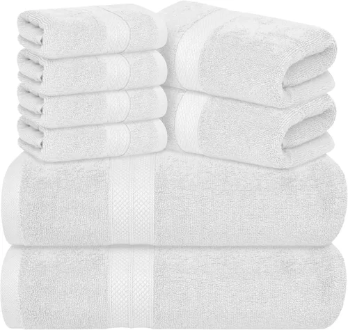 Miniatura 10 de Avalon Towels Juego de toallas de lujo de 8 piezas, 2 toallas de baño, 2 toallas de mano y 4 toallas pequeñas, 100% algodón hilado en anillo de 600