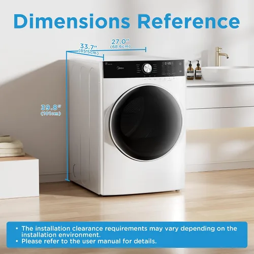 Miniatura 8 de Midea MLE45N1AWW Secadora eléctrica de carga frontal a juego, con sensor de acero inoxidable seco, cuidado de arrugas, control táctil, 10 ciclos