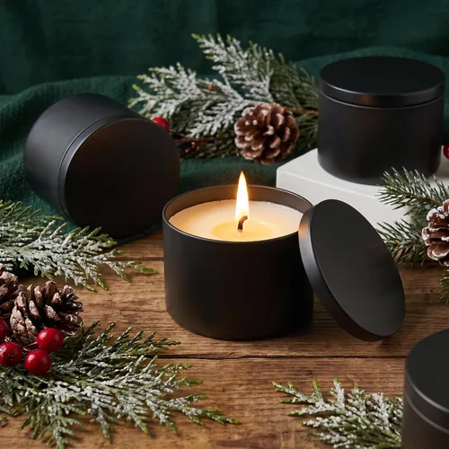 Miniatura 3 de SONVIIBOX Paquete de 24 latas de velas de 8 onzas, latas de velas negras para hacer velas a granel, tarros de vela de 8 onzas, frascos de lata