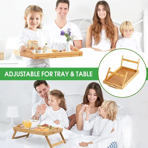 Miniatura 5 de Artmeer Mesa Bandeja de Cama con Patas Plegables, Bandeja de Desayuno de Bambú con Asas Ideal para Sofá, Cama, Comer, Trabajar, Usada Como