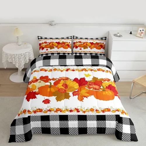 Miniatura 15 de Juego de edredón rosa con temática de Halloween, tamaño individual, edredón de farol de calabaza para adolescentes, juego de ropa de cama de Multi