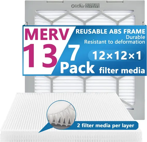 Miniatura 24 de Filtro de aire MERV 13 de 20 x 20 x 1, filtro de aire para horno de CA, marco de plástico ABS reutilizable, paquete de 7 medios de filtro