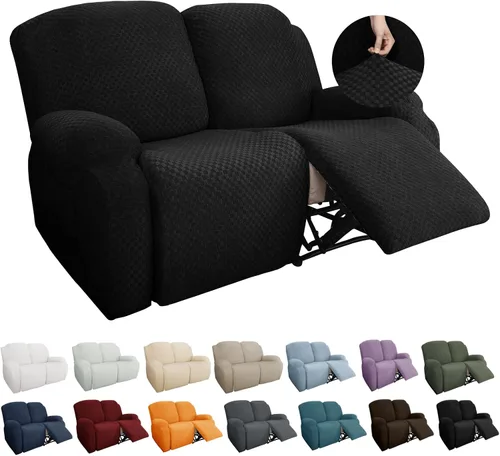 Miniatura 17 de YEMYHOM Funda elástica de 4 piezas para silla reclinable de jacquard con bolsillo lateral, antideslizante, ajustable, protector de muebles con parte