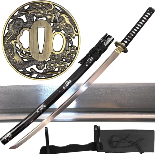 Miniatura 10 de Espada katana japonesa real hecha a mano, espada samurái de espiga completa, 40.5 pulgadas, bolsa de soporte incluida
