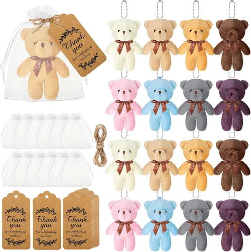 Miniatura 8 de Fumete 40 juegos de osos para baby shower de 4.7 pulgadas, osos pequeños a granel, osos de peluche, llavero pequeño, adornos colgantes con bolsa